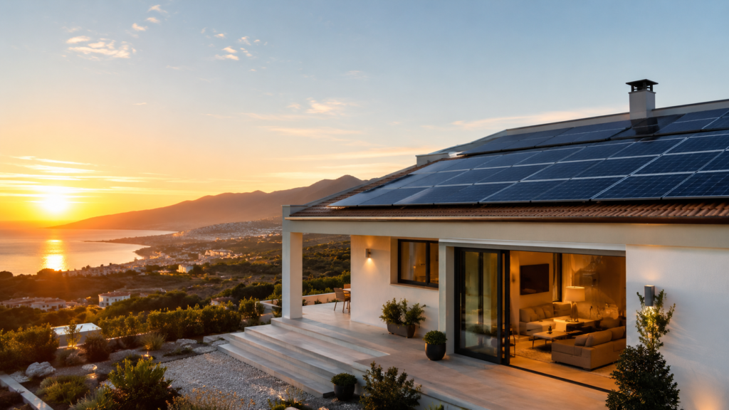 Instalación de placas solares en tejado de vivienda en España